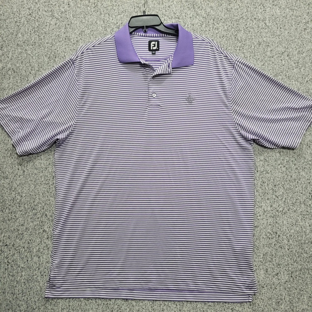 FootJoy Mens XL Striped Golf Polo Shirt Purple White Performance Short Sleeve FJ